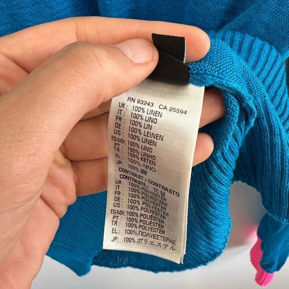 Diesel 100% Linen Crew Neck Long Sleeve Sweater Pink & Blue Contrast Collar S - Picture 8 of 12